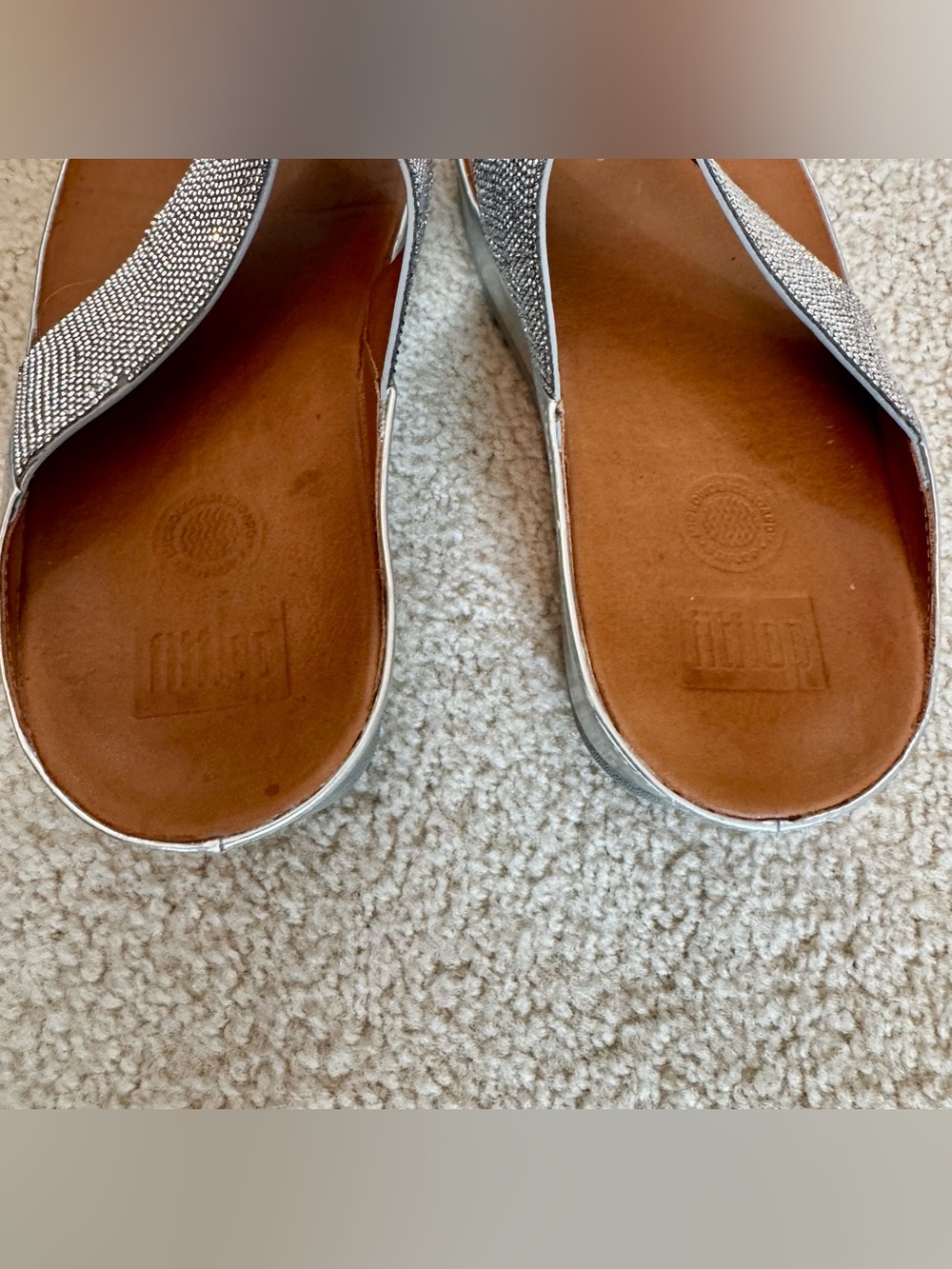 Silver Crystal Rhinestone Metallic FitFlop Platform Sandals Flip Flops Comfy 9 - Picture 5 of 8